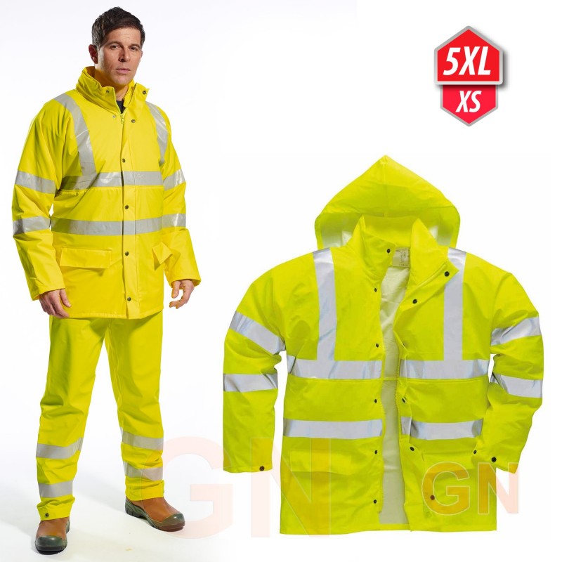 Chubasquero amarillo flúor de alta visibilidad transpirable  de poliuretano