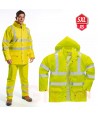 Chubasquero amarillo flúor de alta visibilidad transpirable  de poliuretano