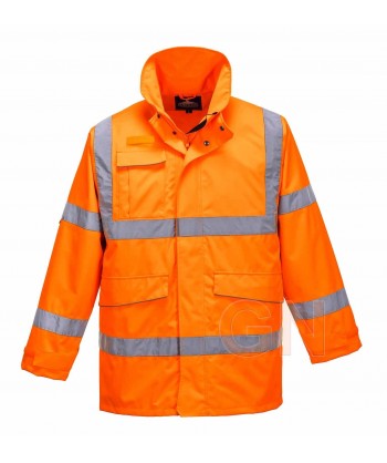 Chubasquero con membrana impermeable y transpirable en naranja alta visibilidad