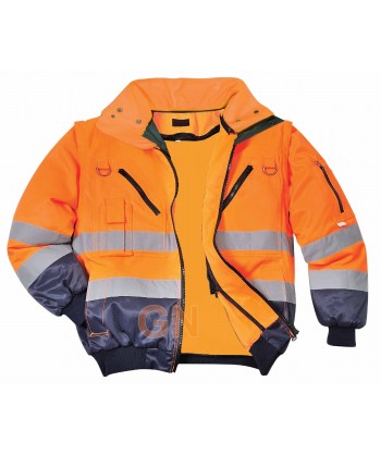Cazadora alta visibilidad bicolor naranja A.V./marino desmontables las mangas y el forro Portwest PJ50