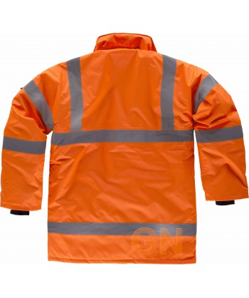 Parka alta visibilidad clase 3 impermeable y acolchada  naranja flúor