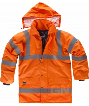 Parka alta visibilidad clase 3 impermeable y acolchada  naranja flúor
