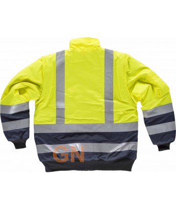 Cazadora bicolor desmontable e impermeable en alta visibilidad marino/amarillo flúor