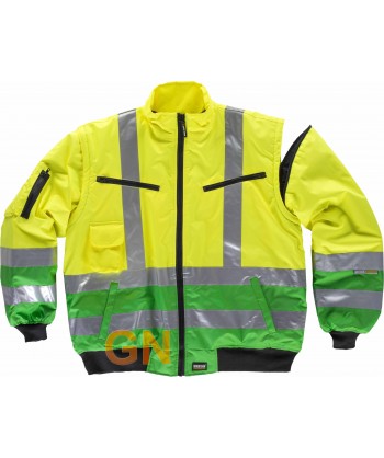 Cazadora alta visibilidad con mangas desmontables Amarillo A.V./verde
