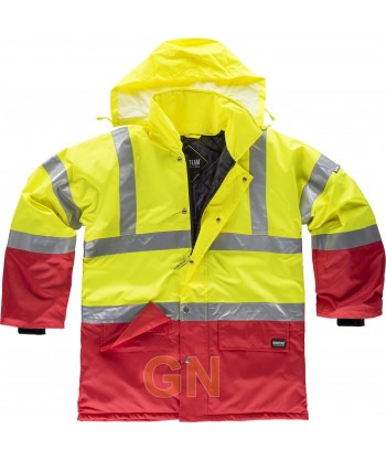 Parka alta visibilidad bicolor acolchada e impermeable amarillo A.V./rojo