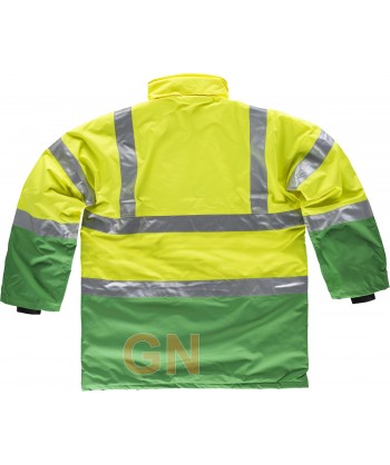 Parka bicolor acolchada homologada en alta visibilidad amarillo A.V./verde