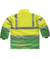 Parka bicolor acolchada homologada en alta visibilidad amarillo A.V./verde
