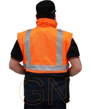 Parka bicolor alta visibilidad triple uso, desmontable color naranja flúor/marino