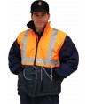 Parka bicolor alta visibilidad triple uso, desmontable color naranja flúor/marino