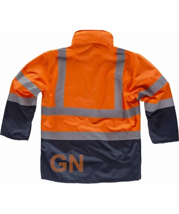 Parka alta visibilidad bicolor, desmontable naranja flúor y marino