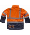 Parka alta visibilidad bicolor, desmontable naranja flúor y marino