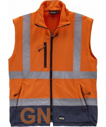 Parka alta visibilidad bicolor, desmontable naranja flúor y marino