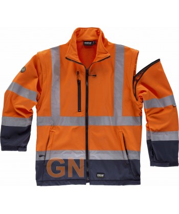 Parka alta visibilidad bicolor, desmontable naranja flúor y marino