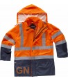 Parka alta visibilidad bicolor, desmontable naranja flúor y marino