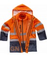 Parka alta visibilidad bicolor, desmontable naranja flúor y marino