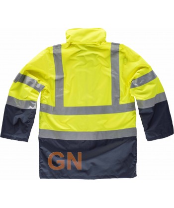 Parka alta visibilidad bicolor, desmontable amarillo flúor y marino