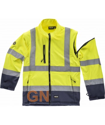 Parka alta visibilidad bicolor, desmontable amarillo flúor y marino