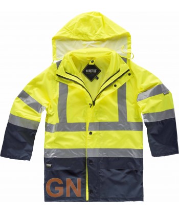 Parka alta visibilidad bicolor, desmontable amarillo flúor y marino