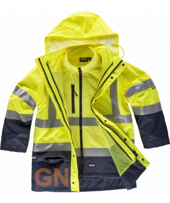 Parka alta visibilidad bicolor, desmontable amarillo flúor y marino