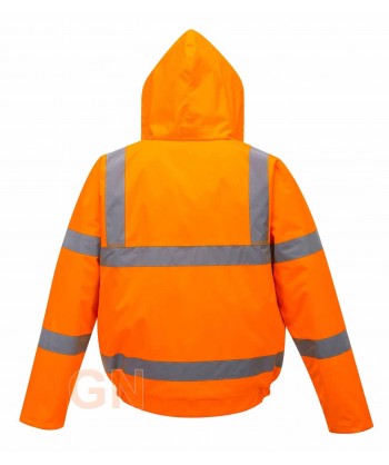 Cazadora piloto monocolor naranja alta visibilidad, acolchada e impermeable