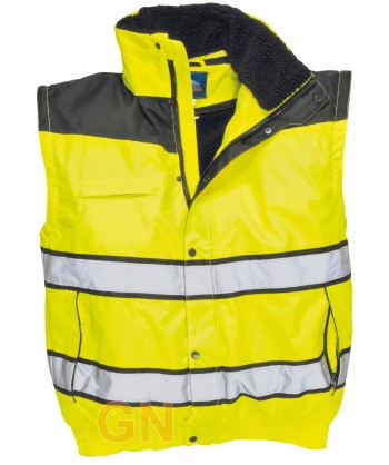 Cazadora piloto bicolor negro/amarillo alta visibilidad con forro y mangas desmontables