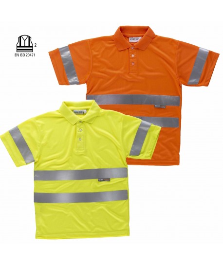 Polo monocolor amarillo y naranja alta visibilidad manga corta