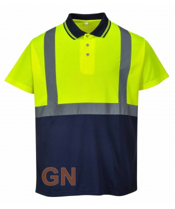 Polo transpirable de manga corta bicolor marino/amarillo alta visibilidad. Portwest S479