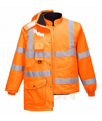 Parka de alta visibilidad desmontable 7 en 1 color naranja flúor. Portwest RT27