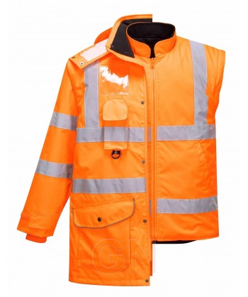 Parka de alta visibilidad desmontable 7 en 1 color naranja flúor. Portwest RT27