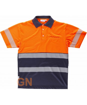 Polo bicolor con cintas segmentadas Marino/naranja alta visibilidad