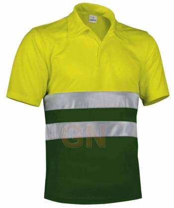Polo económico bicolor alta visibilidad Verde botella/amarillo A.V.