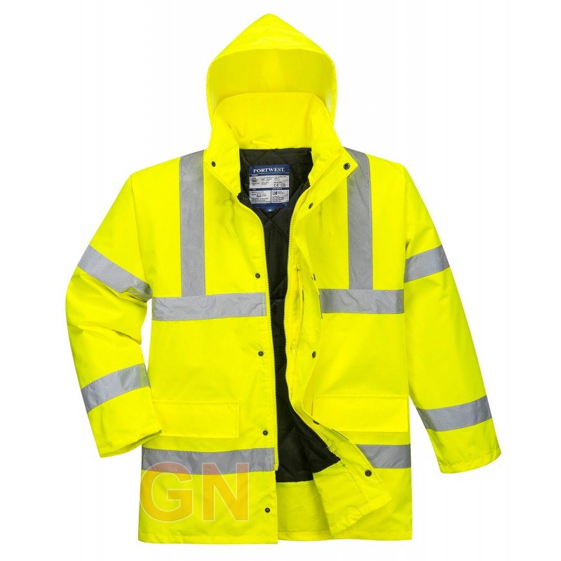 Parka acolchada e impermeable monocolor amarilla alta visibilidad altamente transpirable