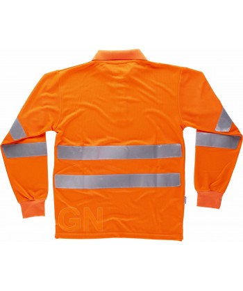 Polo monocolor, manga larga, naranja alta visibilidad