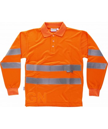 Polo monocolor, manga larga, naranja alta visibilidad