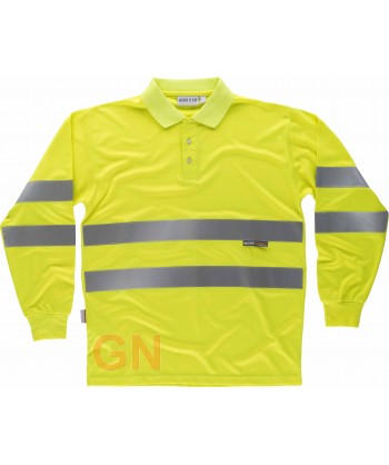 Polo monocolor, manga larga, amarillo alta visibilidad