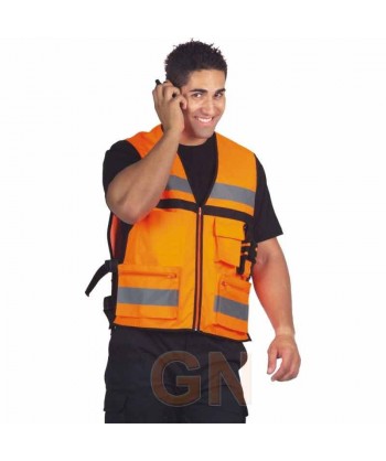 Chaleco  paramédico naranja alta visibilidad con cintas reflectantes