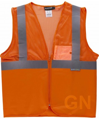 Chaleco alta visibilidad con la mitad de  rejilla transpirable naranja flúor