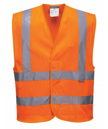 Chaleco de alta visibilidad de rejilla transpirable con cierre velcro color naranja