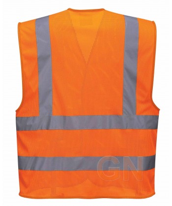 Chaleco de alta visibilidad de rejilla transpirable con cierre velcro color naranja