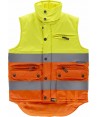 Chaleco acolchado bicolor alta visibilidad en naranja y amarillo flúor