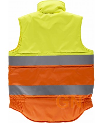 Chaleco acolchado bicolor alta visibilidad en naranja y amarillo flúor