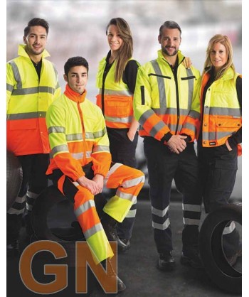 Chaleco acolchado bicolor alta visibilidad en naranja y amarillo flúor