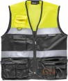 Chaleco alta visibilidad bicolor tipo reportero color amarillo flúor y gris oscuro