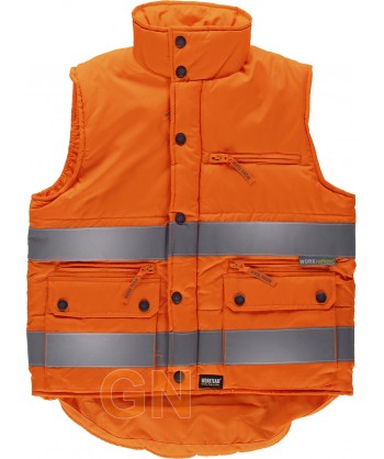 Chaleco acolchado clase 2 multibolsillos en naranja alta visibilidad