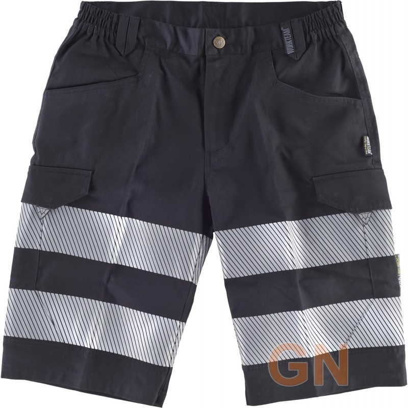 Pantalón bermudas negro multibolsillos con cintas segmentadas