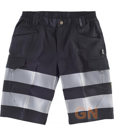 Pantalón bermudas negro multibolsillos con cintas segmentadas