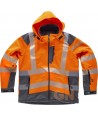 Parka ligera de softshell en alta visibilidad color naranja flúor y gris con cintas segmentadas