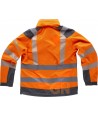 Parka ligera de softshell en alta visibilidad color naranja flúor y gris con cintas segmentadas