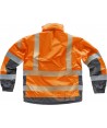 Parka acolchada e impermeable en alta visibilidad color naranja flúor y gris con cintas segmentadas