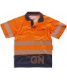 Polo técnico bicapa en alta visibilidad con cintas segmentadas  color naranja flúor y marino